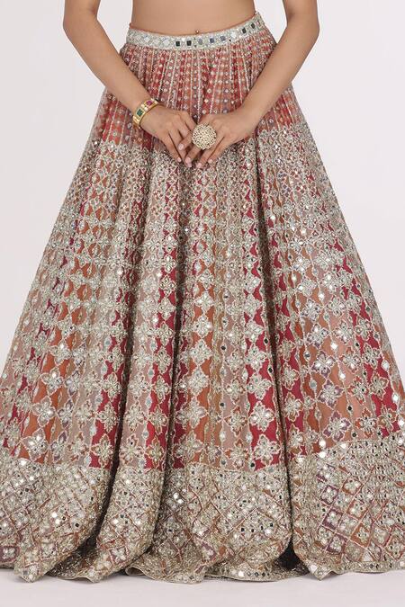Shop_Abhinav Mishra_Silver Net Gota Patti, Mirrors, Zari, Bloom Jaal Embroidered Bridal Lehenga Set _Online_at_Aza_Fashions