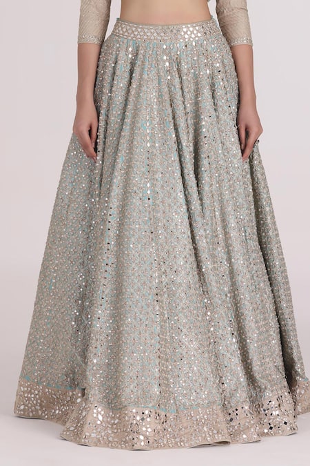 Abhinav Mishra Beige Chanderi Gota Patti, Mirrors, Zari, Geometric Bloom Lehenga Set Online at Aza Fashions Abhinav Mishra_Beige Chanderi Gota Patti, Mirrors, Zari, Geometric Bloom Lehenga Set _Online_at_Aza_Fashions