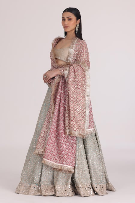 Abhinav Mishra Beige Chanderi Gota Patti, Mirrors, Zari, Geometric Bloom Lehenga Set at Aza Fashions Abhinav Mishra_Beige Chanderi Gota Patti, Mirrors, Zari, Geometric Bloom Lehenga Set _at_Aza_Fashions