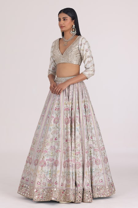 Buy Abhinav Mishra Gold Net, Chanderi Mirrors, Zari, Gota Gul Bloom Embroidered Bridal Lehenga Set Online at Aza Fashions Buy_Abhinav Mishra_Gold Net, Chanderi Mirrors, Zari, Gota Gul Bloom Embroidered Bridal Lehenga Set _Online_at_Aza_Fashions