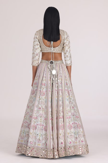 Shop Abhinav Mishra Gold Net, Chanderi Mirrors, Zari, Gota Gul Bloom Embroidered Bridal Lehenga Set Online at Aza Fashions Shop_Abhinav Mishra_Gold Net, Chanderi Mirrors, Zari, Gota Gul Bloom Embroidered Bridal Lehenga Set _Online_at_Aza_Fashions
