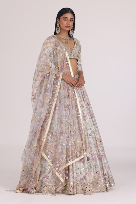 Abhinav Mishra Gold Net, Chanderi Mirrors, Zari, Gota Gul Bloom Embroidered Bridal Lehenga Set at Aza Fashions Abhinav Mishra_Gold Net, Chanderi Mirrors, Zari, Gota Gul Bloom Embroidered Bridal Lehenga Set _at_Aza_Fashions