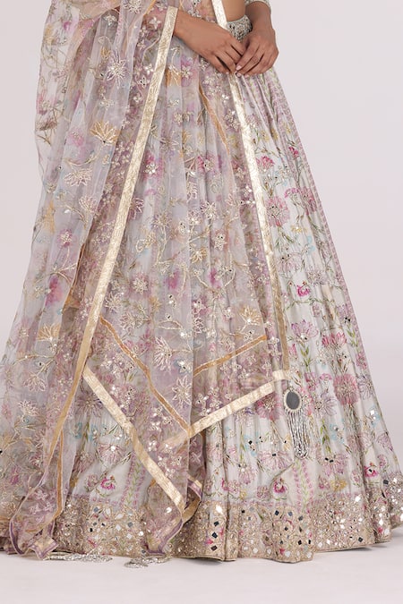 Buy Abhinav Mishra Gold Net, Chanderi Mirrors, Zari, Gota Gul Bloom Embroidered Bridal Lehenga Set Buy_Abhinav Mishra_Gold Net, Chanderi Mirrors, Zari, Gota Gul Bloom Embroidered Bridal Lehenga Set