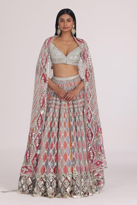 Abhinav Mishra Multi Color Embroidered Bridal Lehenga Set 