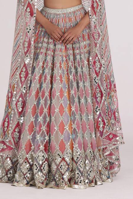 Shop_Abhinav Mishra_Silver Net Mirrors, Zari, Embroidery, Sequins Multi Color Bridal Lehenga Set _Online_at_Aza_Fashions