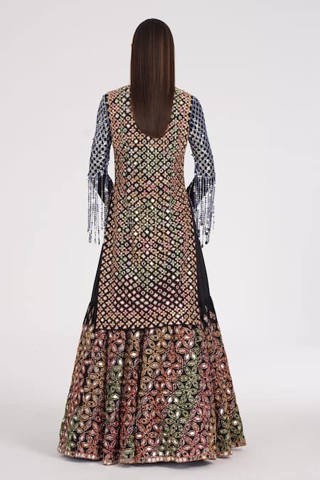 Shop Abhinav Mishra Black Net, Georgette Mirrors, Ribbons, Sequins, Jaal Kurta Lehenga Set at Aza Fashions Shop_Abhinav Mishra_Black Net, Georgette Mirrors, Ribbons, Sequins, Jaal Kurta Lehenga Set _at_Aza_Fashions