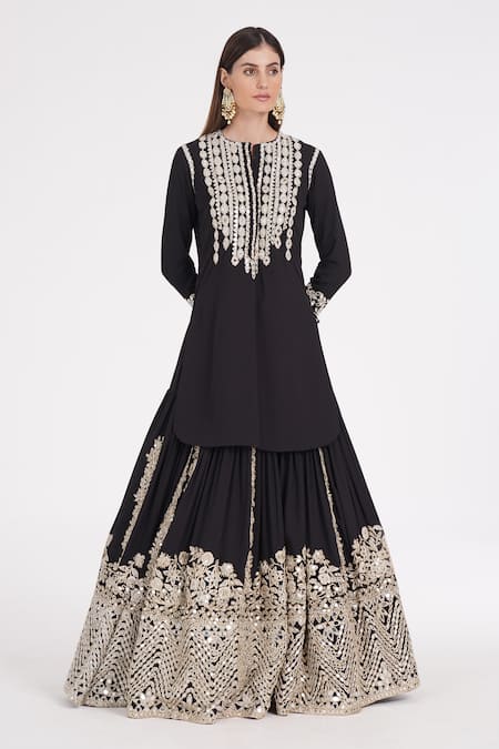 Abhinav Mishra Gardenia Mirror Embroidered Kurta With Lehenga 