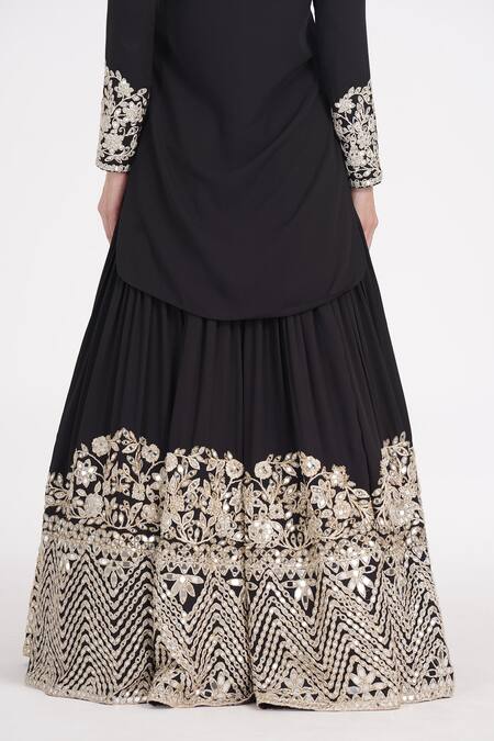 Abhinav Mishra_Black Georgette Mirrors, Zari, Ribbons Gardenia Embroidered Kurta And Lehenga _at_Aza_Fashions