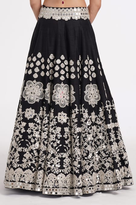 Abhinav Mishra_Black Organza, Tulle, Silk Zari, Mirrors, Ribbons, Sequins, Blossom Lehenga Set _at_Aza_Fashions