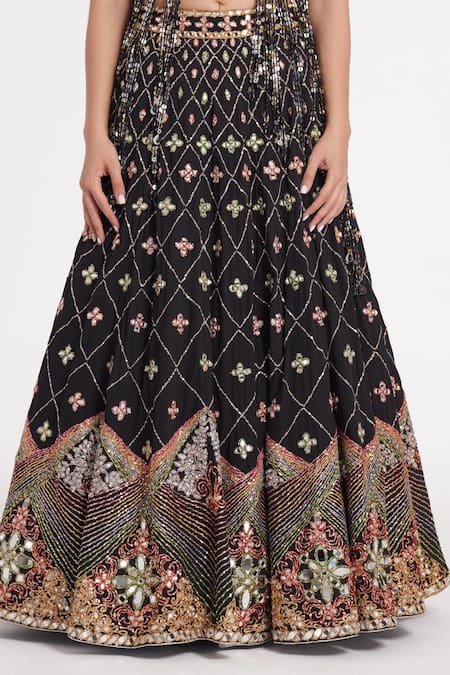 Abhinav Mishra Black Tulle, Georgette Sequins, Mirrors, Zari Fringe Embellished Lehenga Set Online at Aza Fashions Abhinav Mishra_Black Tulle, Georgette Sequins, Mirrors, Zari Fringe Embellished Lehenga Set _Online_at_Aza_Fashions