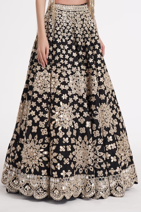 Buy Abhinav Mishra Gold Tulle, Silk Sequins, Mirrors, Ribbons, Fringe Embellished Blouse And Lehenga Online at Aza Fashions Buy_Abhinav Mishra_Gold Tulle, Silk Sequins, Mirrors, Ribbons, Fringe Embellished Blouse And Lehenga _Online_at_Aza_Fashions