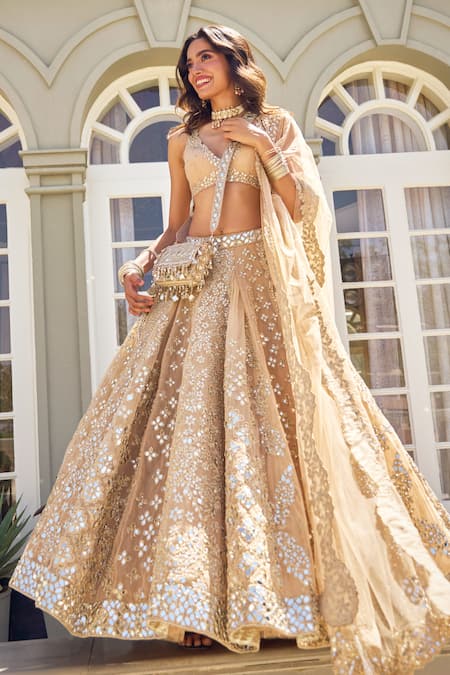 Abhinav Mishra Floral Mirror Embroidered Bridal Lehenga Set 