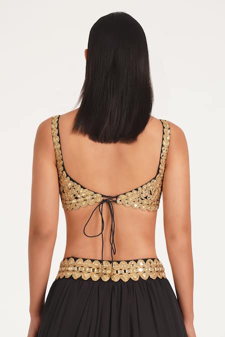 Abhinav Mishra_Black Georgette, Tulle Mirrors, Sequins, Floral Jacket And Tiered Lehenga Set _at_Aza_Fashions