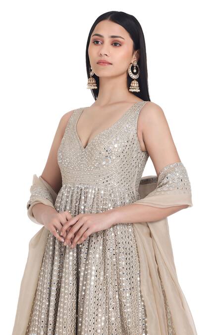 Buy Abhinav Mishra Gray Chanderi, Organza Mirrors, Embroidery, Applique Cluster Anarkali Set Online at Aza Fashions Buy_Abhinav Mishra_Gray Chanderi, Organza Mirrors, Embroidery, Applique Cluster Anarkali Set _Online_at_Aza_Fashions