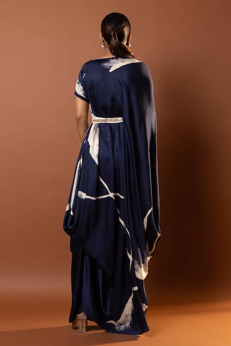 Vedika M Geometric Print Draped Maxi Dress 