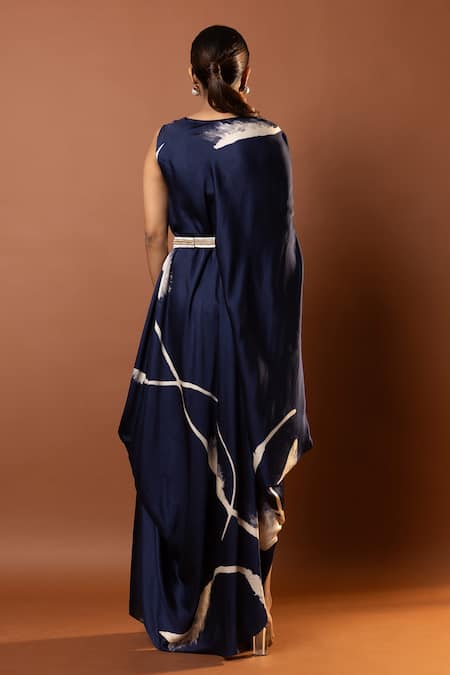 Vedika M Blue Draped Maxi Dress With Belt 