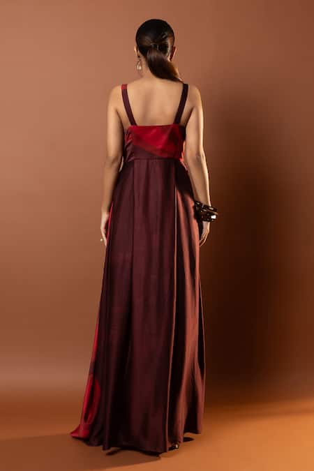 Vedika M Red Abstract Print Pleated Gown 