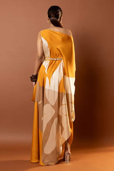 Vedika M Asymmetric Yellow Color Block Maxi Dress 