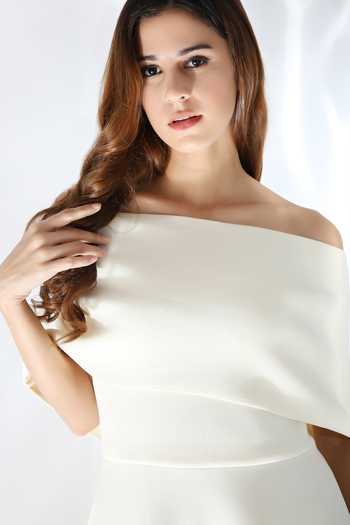 Shop_Ozeqo_White Neoprene Embroidery Square Neck Line Art Midi Dress And Cape _Online_at_Aza_Fashions