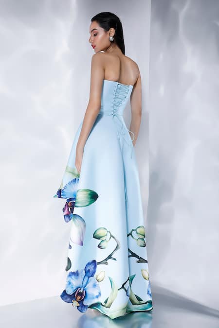 Ozeqo Asymmetric Orchid Printed Dress & Corset 