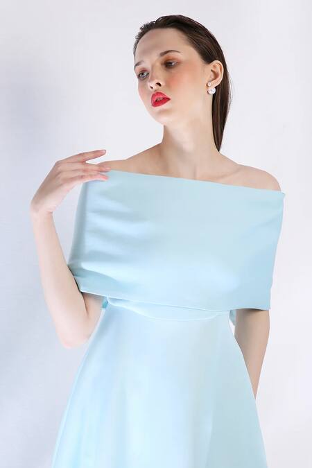 Buy_Ozeqo_Blue Neoprene Open Neck Rose Printed Midi Dress _Online_at_Aza_Fashions