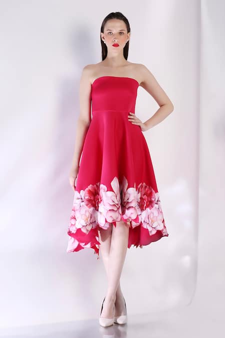 Ozeqo Floral Applique Asymmetric Dress 