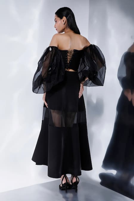 Ozeqo Floral Rhinestone Crop Top With Balloon Sleeves 