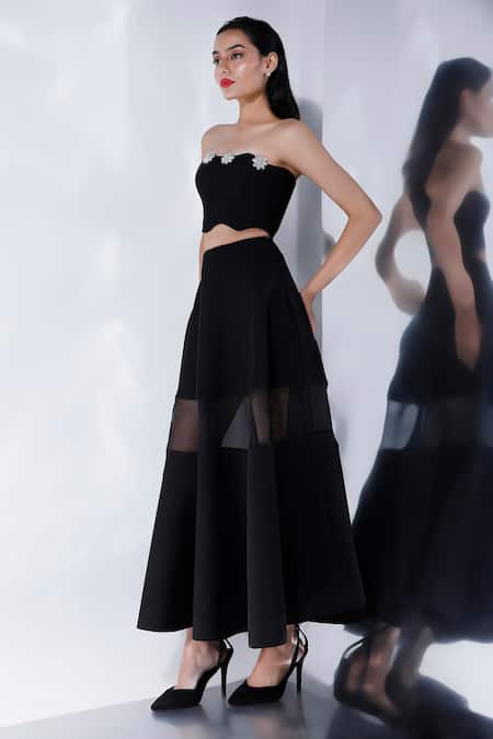 Ozeqo Floral Rhinestone Embellished Top & Skirt Set 