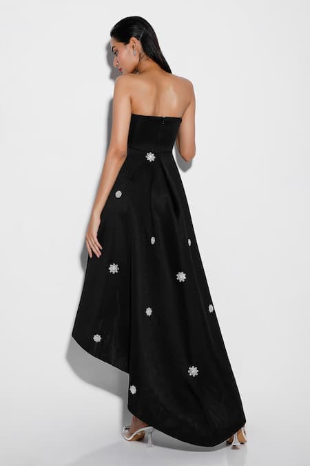 Ozeqo Black Floral Embellished High Low Dress 