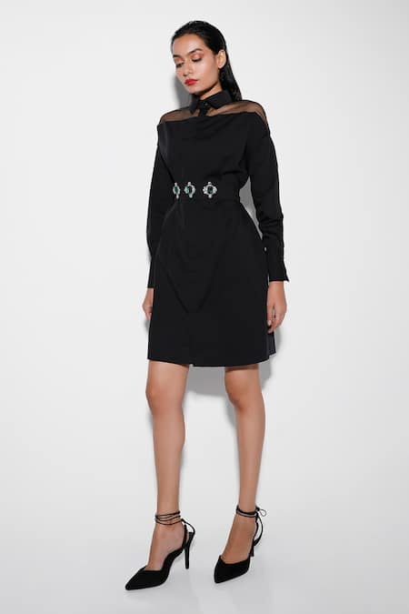 Ozeqo Adele Mesh Yoke Shirt Dress 