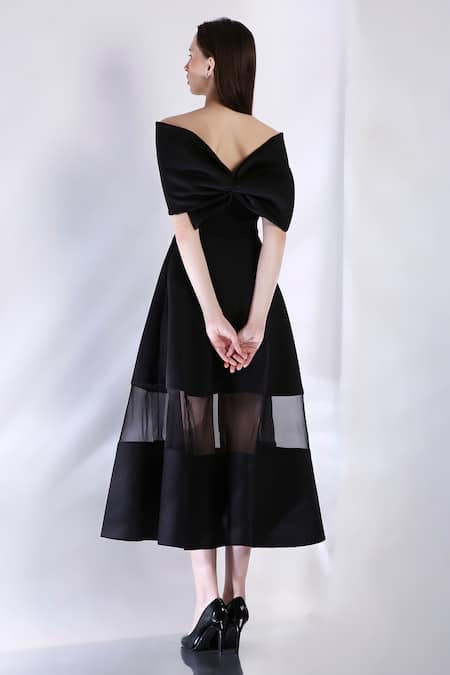Ozeqo Black Tube Dress With Bow Draped Wrap 