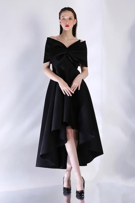 Ozeqo Imperial High Low Dress With Bow Draped Wrap 