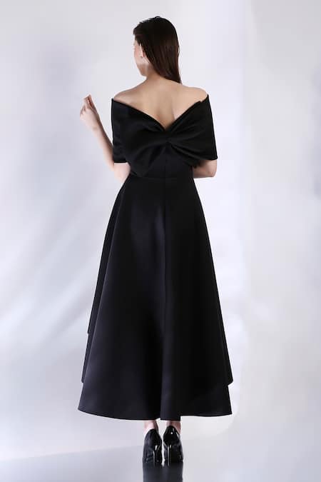Ozeqo High Low Black Dress With Bow Draped Wrap 