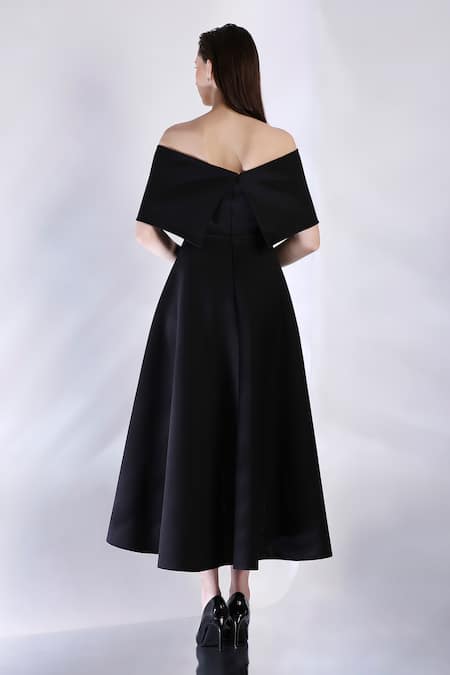 Ozeqo Black High Low Hem Dress With Off Shoulder Wrap 