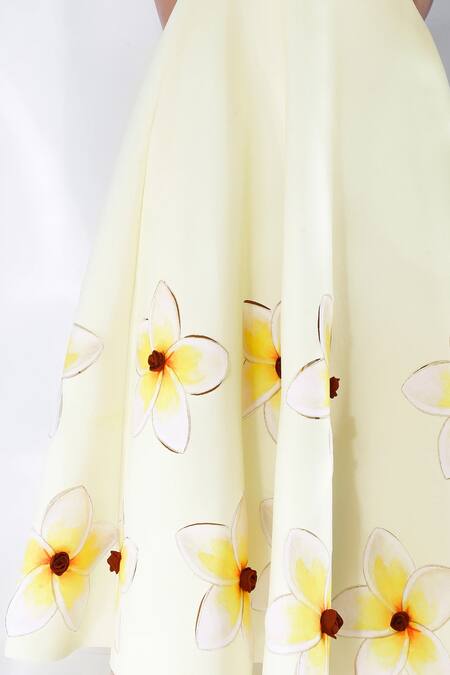 Shop_Ozeqo_Yellow Neoprene Embroidery Off-shoulder Floral Print Off Dress And Wrap _Online_at_Aza_Fashions