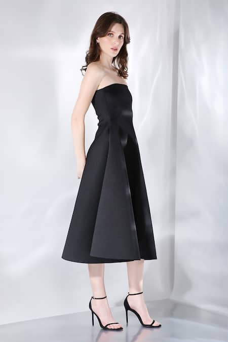 Buy_Ozeqo_Black Neoprene Cut Work Off-shoulder Ace Cutout Embroidered A-line Dress _Online_at_Aza_Fashions