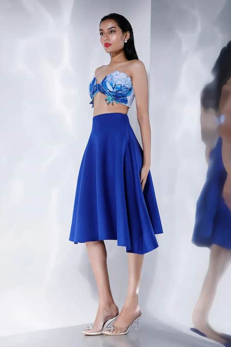 Ozeqo Royal Blue Sequin Embroidered Bustier & Skirt 