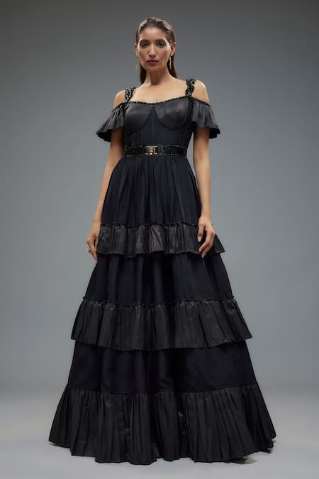 Rocky Star Black Cold Shoulder Tiered Corset Gown 