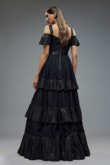Rocky Star Black Cold Shoulder Tiered Corset Gown 
