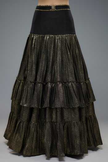 Buy_Rocky Star_Black Silk, Polyurethane Beads, Patchwork Gold Embroidered Mermaid Lehenga Set _Online_at_Aza_Fashions