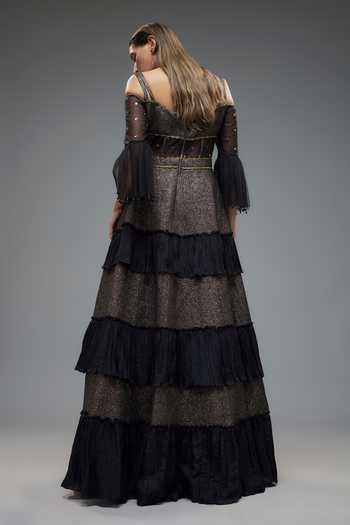 Rocky Star Black Bead Embroidered Corset Gown 