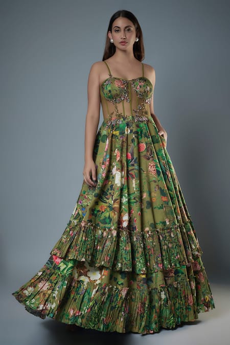 Rocky Star Botanical Print Jewel Corset Gown 