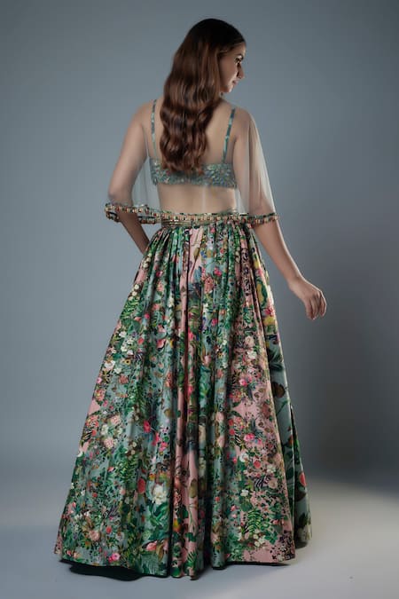 Rocky Star Botanical Print Lehenga Set With Cape 