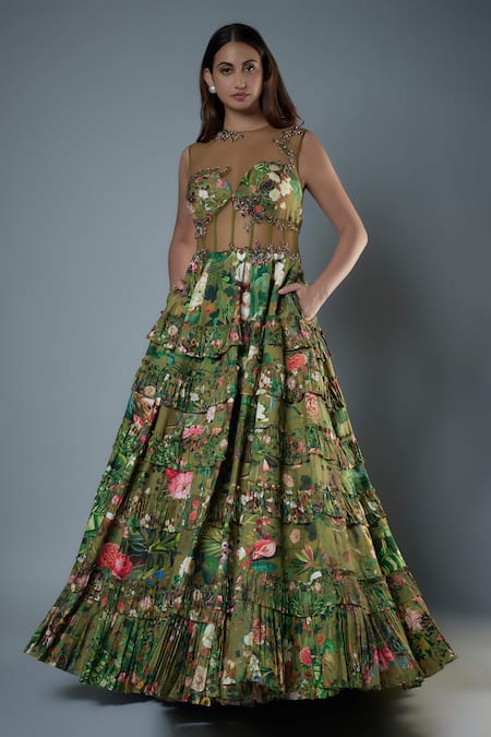 Rocky Star Botanical Print Tiered Corset Gown 