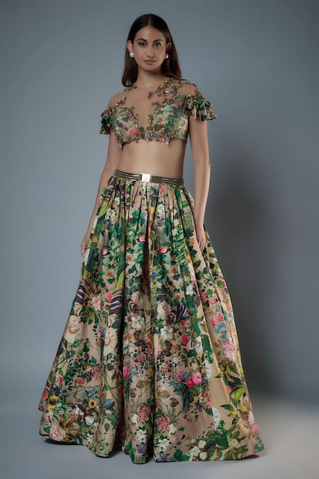 Rocky Star Botanical Print Lehenga & Embellished Blouse 