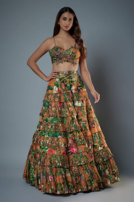 Rocky Star Botanical Print Tiered Lehenga Set 