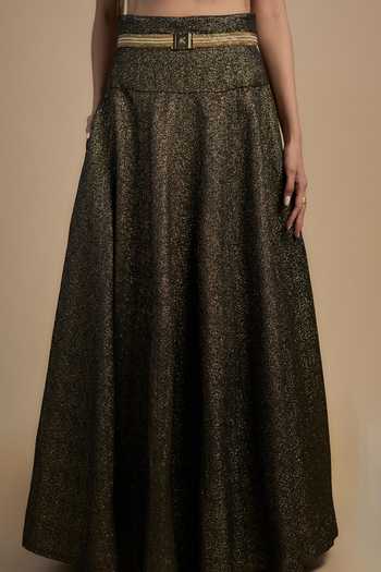Rocky Star_Gold Silk, Polyester Beads Sweetheart Neck Embellished Mermaid Lehenga Set _Online_at_Aza_Fashions