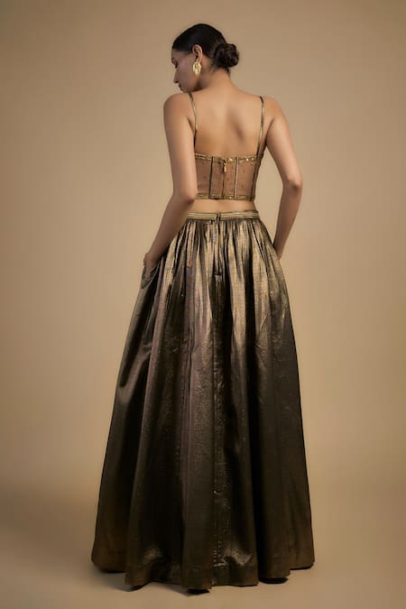 Rocky Star Gold Shimmer Embellished Lehenga & Corset Set 
