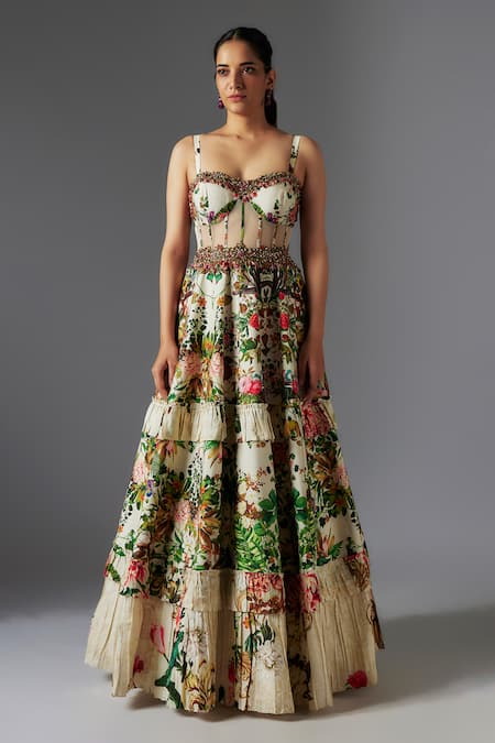 Rocky Star Botanical Print Strap Sleeves Gown 