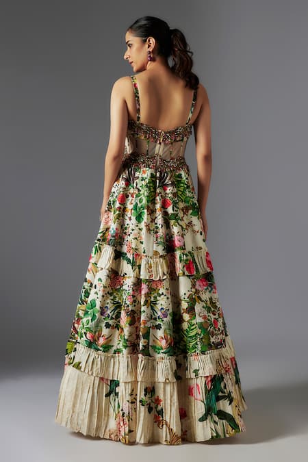 Rocky Star Botanical Print Strap Sleeves Gown 